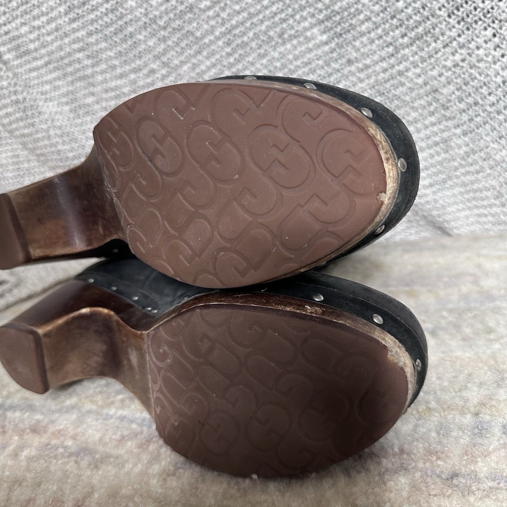 Black Leather Shearling Cuff Clog Boots - Picture 8 of 9